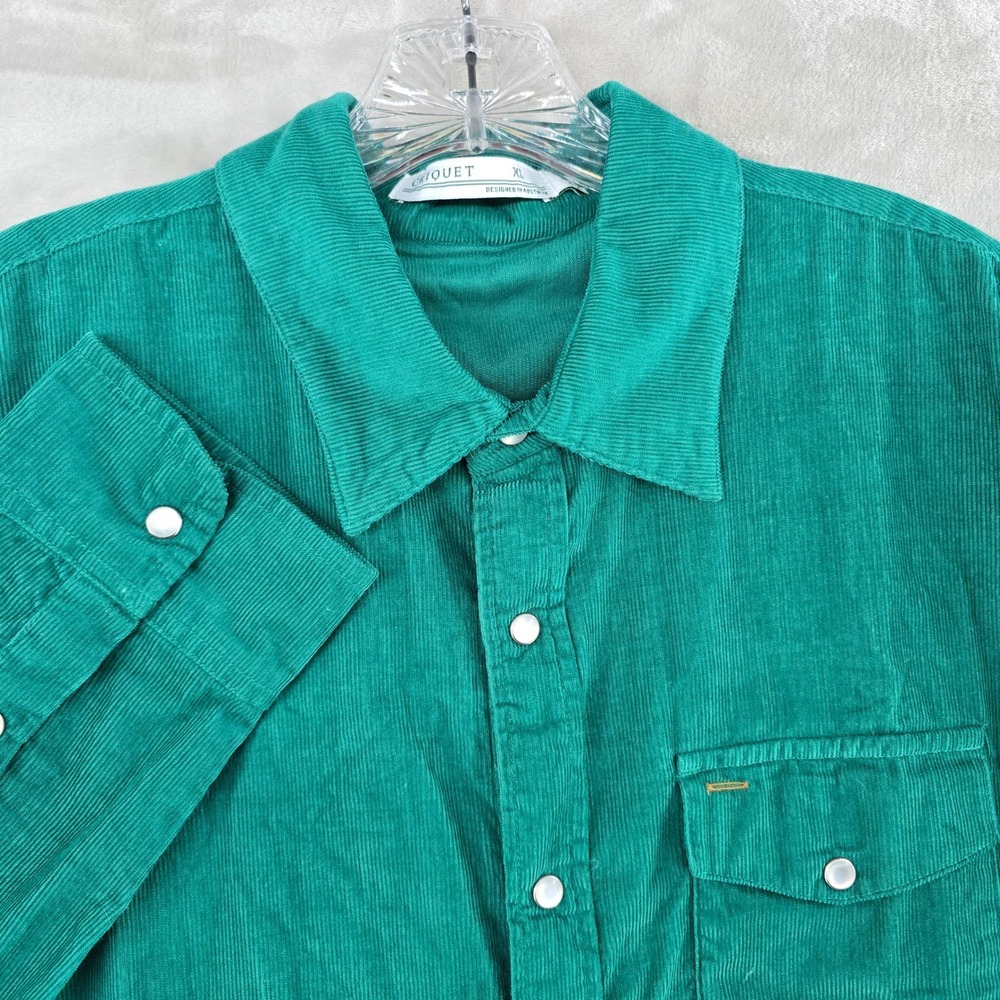 Criquet Corduroy Shirt Men XL Green‎ Long Sleeve Snap Button Western Austin TX